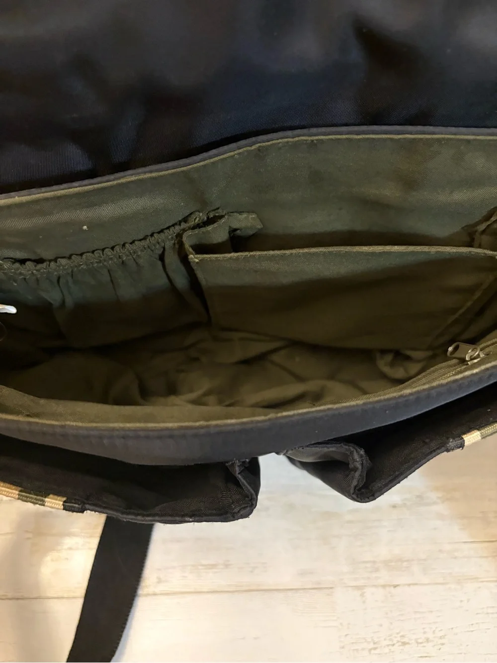 Rosetti Black Tote Messenger with Tan and Cream Stripes